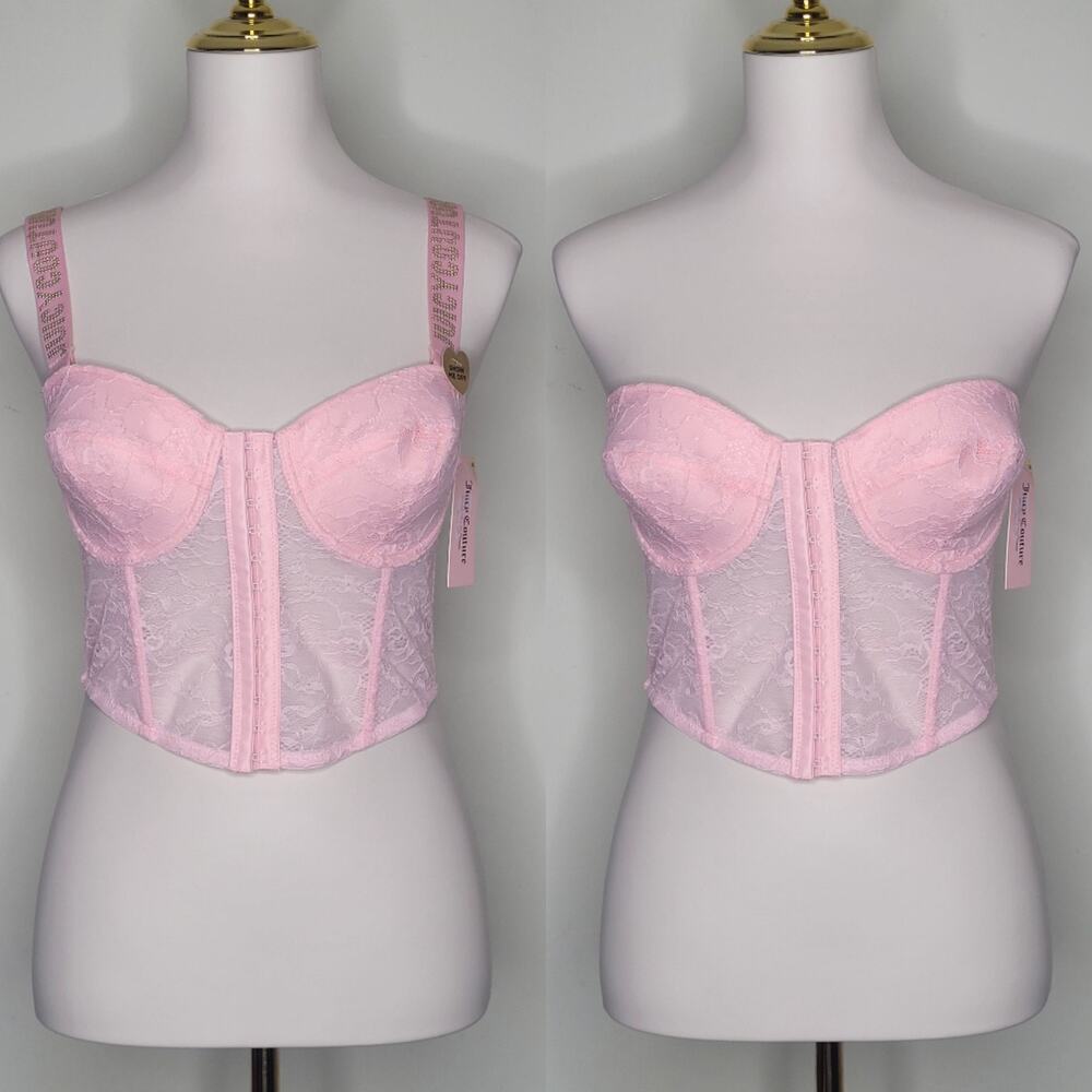 Juicy Couture 36B Powder Pink Convertible Bustier Corset‎ Lace Bra Coquette NWT